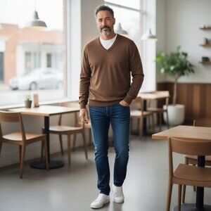 LANDS' END Men's EUC Supima Cotton V-Neck Sweater Chocolate Brown |‎ Size XL